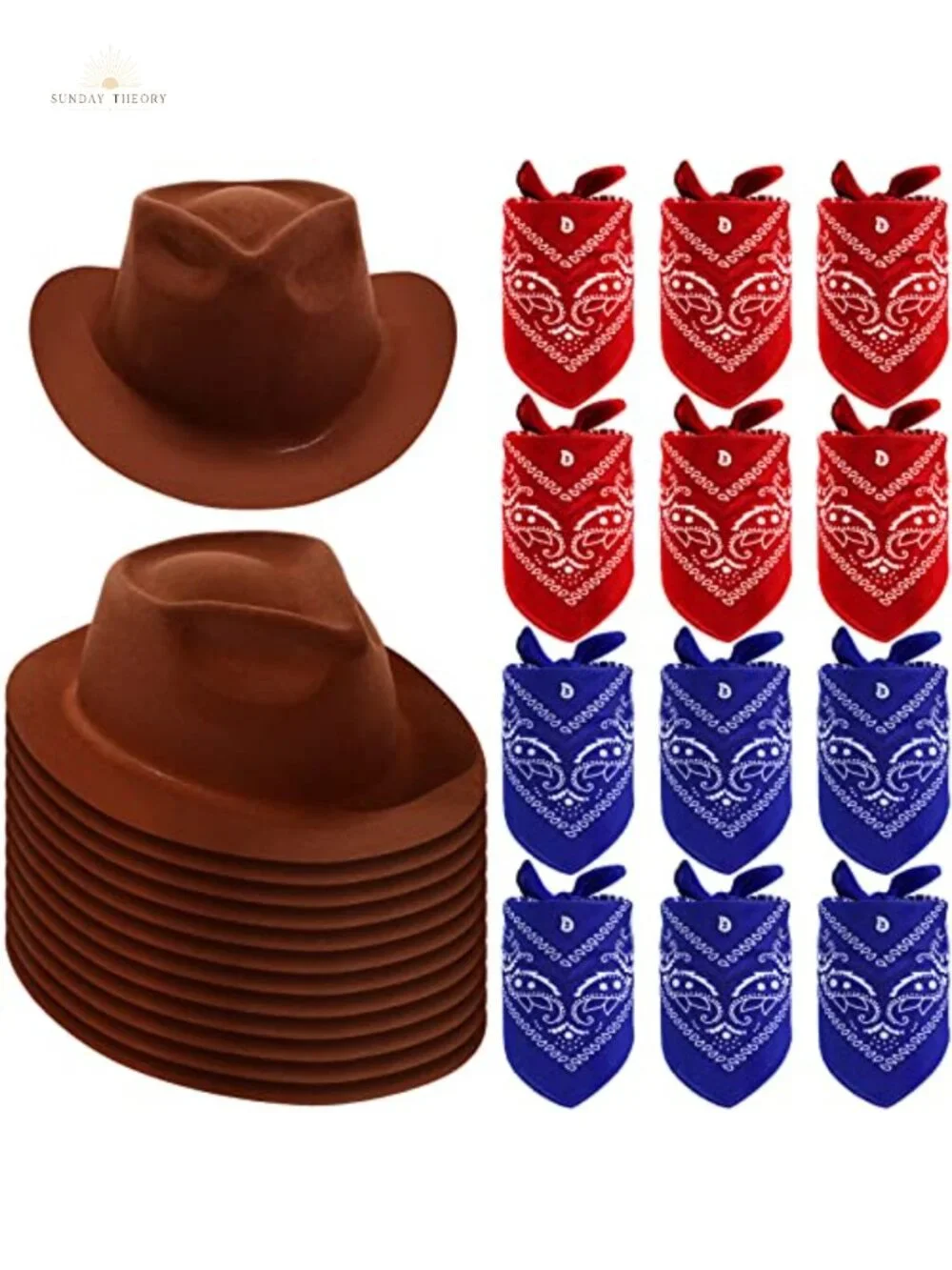 24pc Western Cowboy Party Hats with Paisley Bandanas, Kids Costume Accessories,